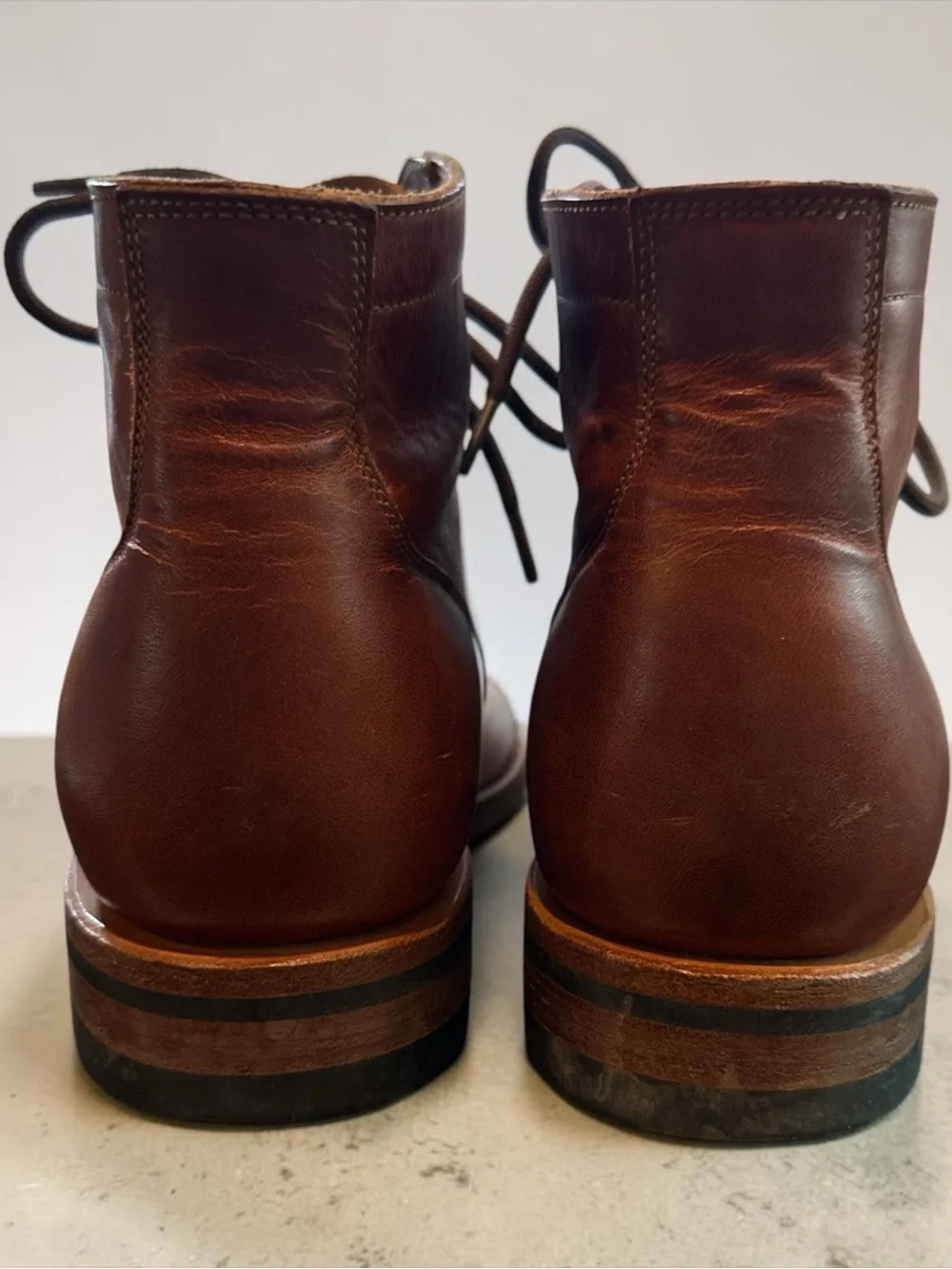 Viberg Men's Brown Leather Cap-Toe Lace-Up Boots Sz 7